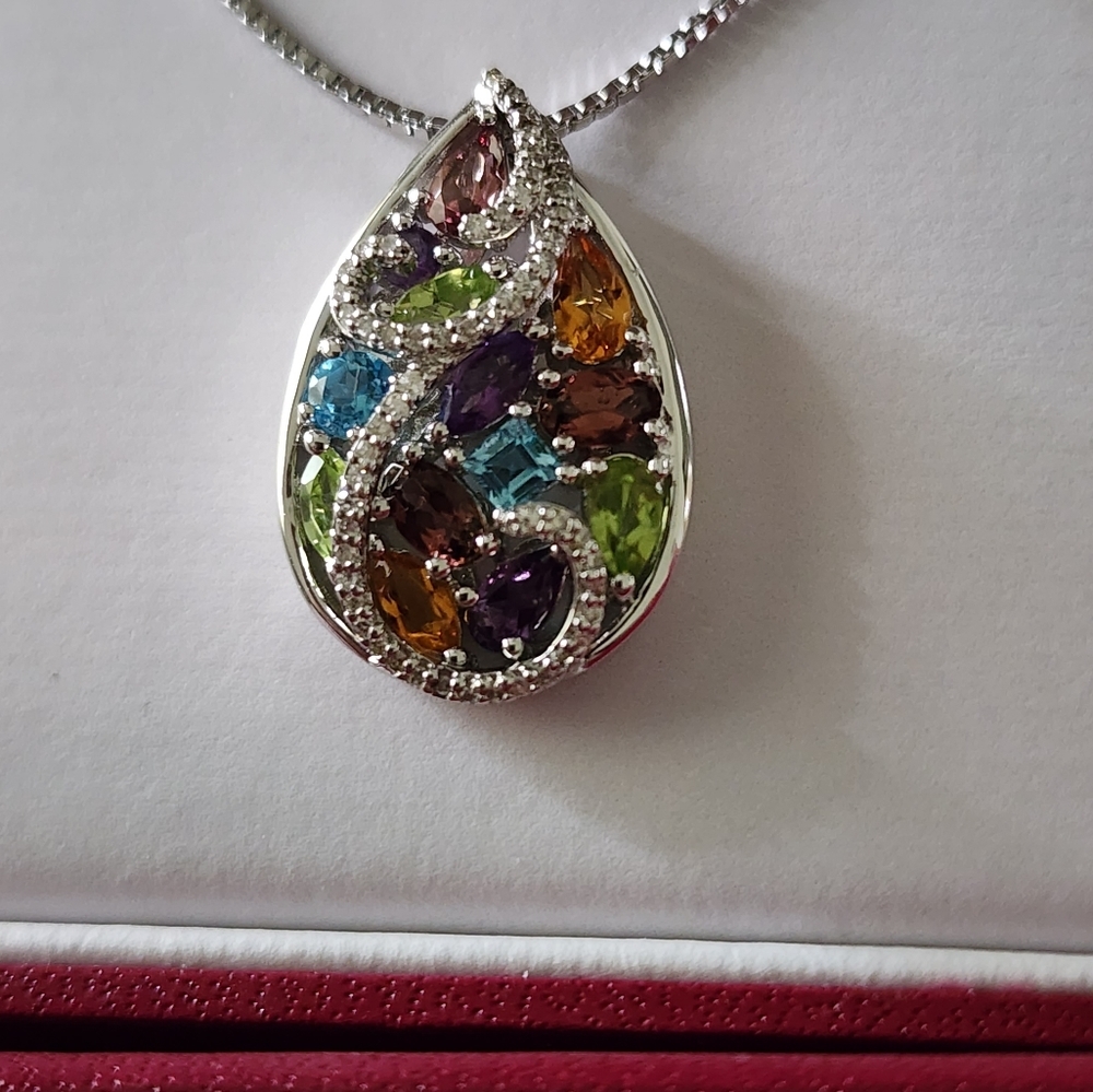 Multi-Gemstone Cluster Teardrop‎ 18" Pendant Necklace (2-3/4 ct. t.w.),  .925
